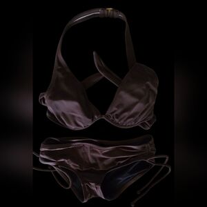 Victoria's Secret Brown Push Up Halter Top Adjustable At The Side Bottoms Bikini